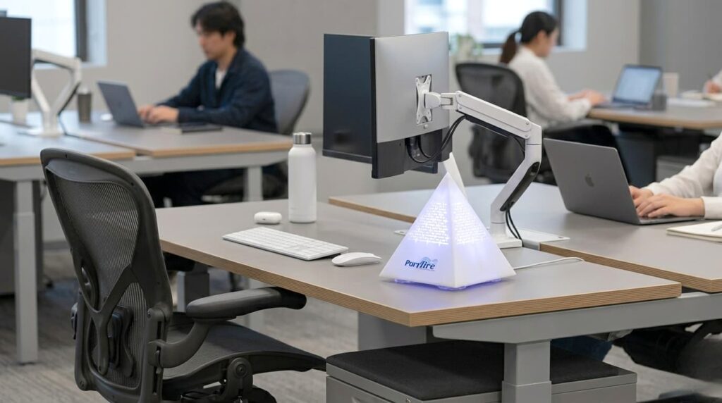 PureAire Pyramid on desk shared office