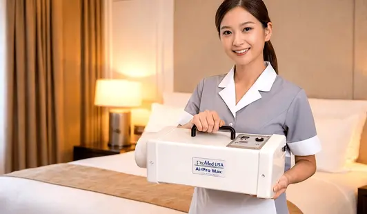 Asian housekeeper with Airpro-Max pro