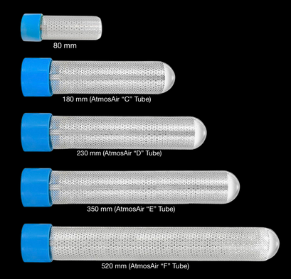 PurAire Glass DBD ionisation tube sizes— 80 mm, 180 mm, 230 mm, 350 mm and 520mm replacement tubes