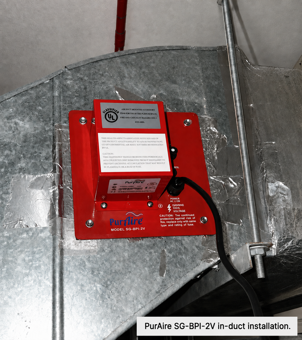 Clean, simple, in-duct installation of our PurAire SG-BPI-2V.